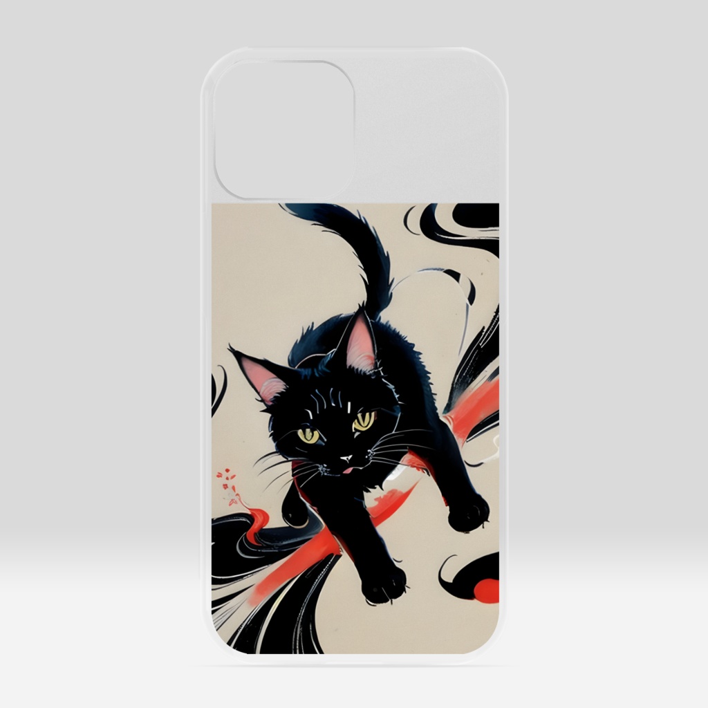 跳ねる墨猫 スマホケース