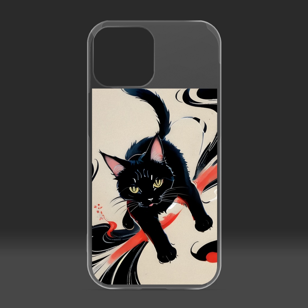 跳ねる墨猫 スマホケース