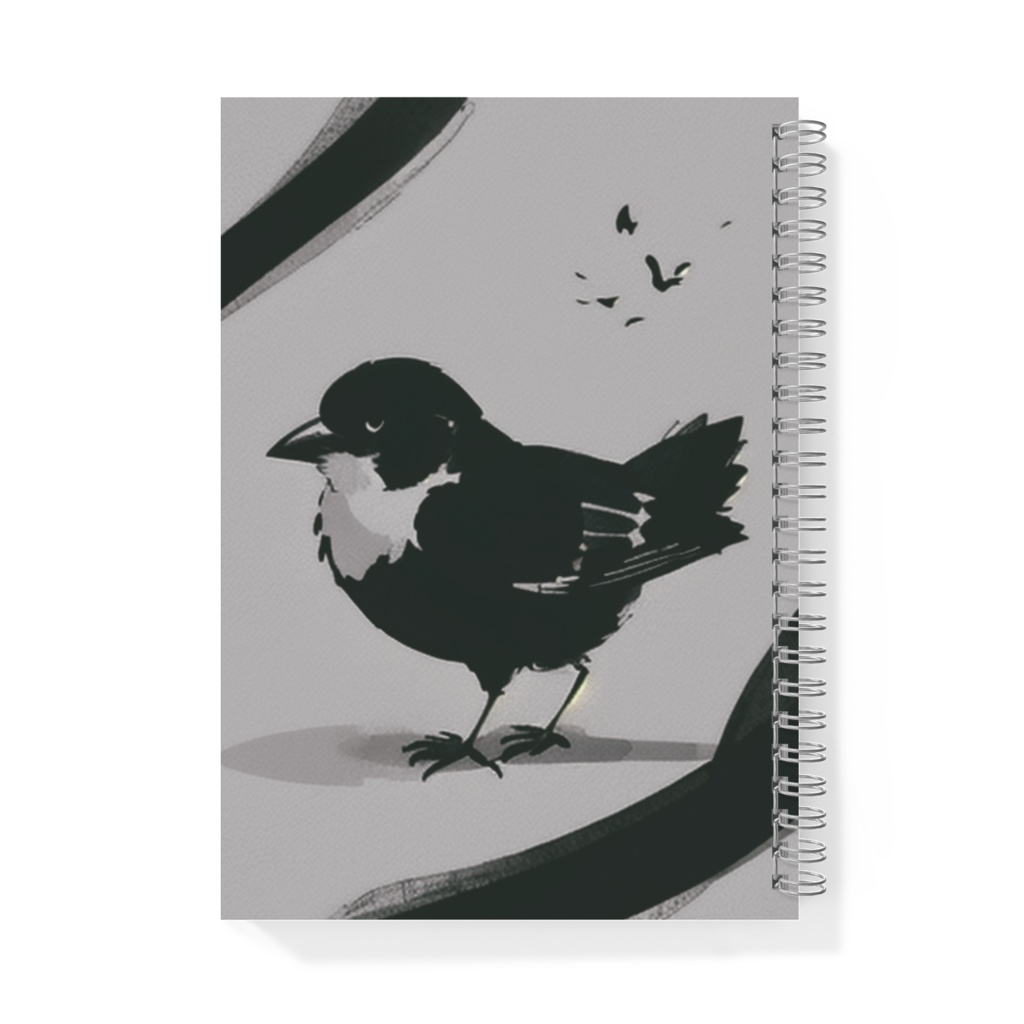墨鳥ノート・見上げる鳥|和風ラインアート×モノトーンデザイン/A5リングノート
