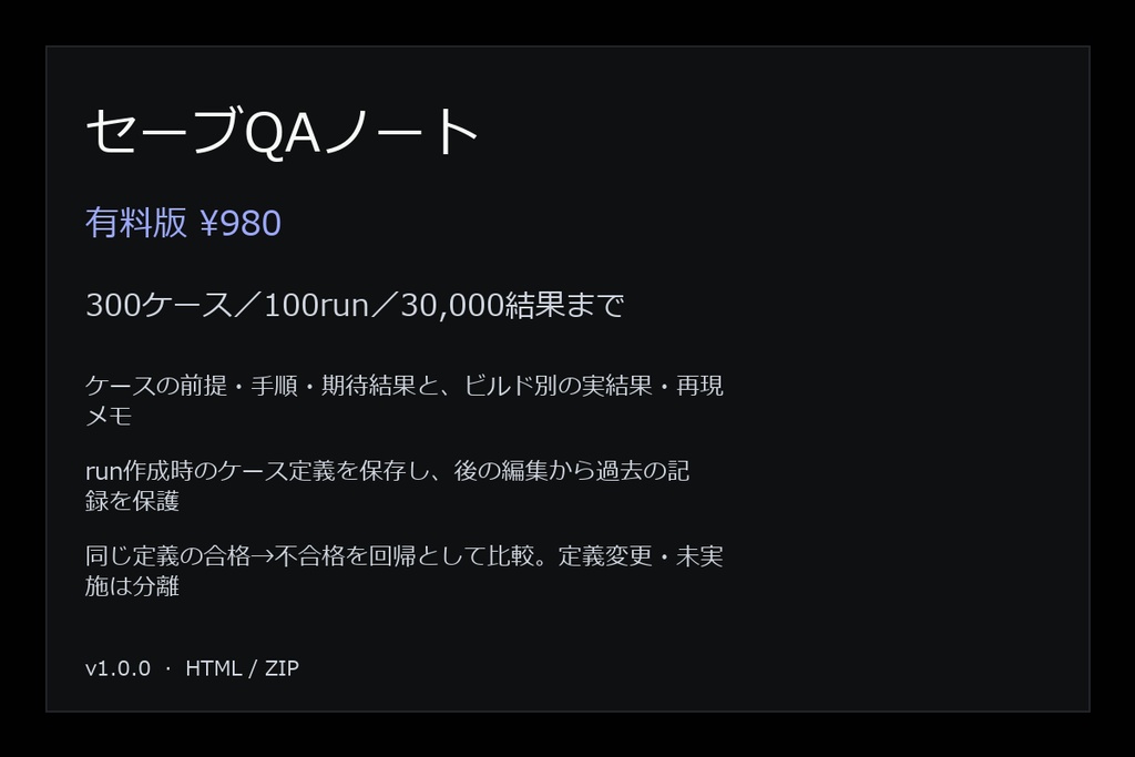 セーブQAノート(有料版・300ケース/100run/30,000結果)