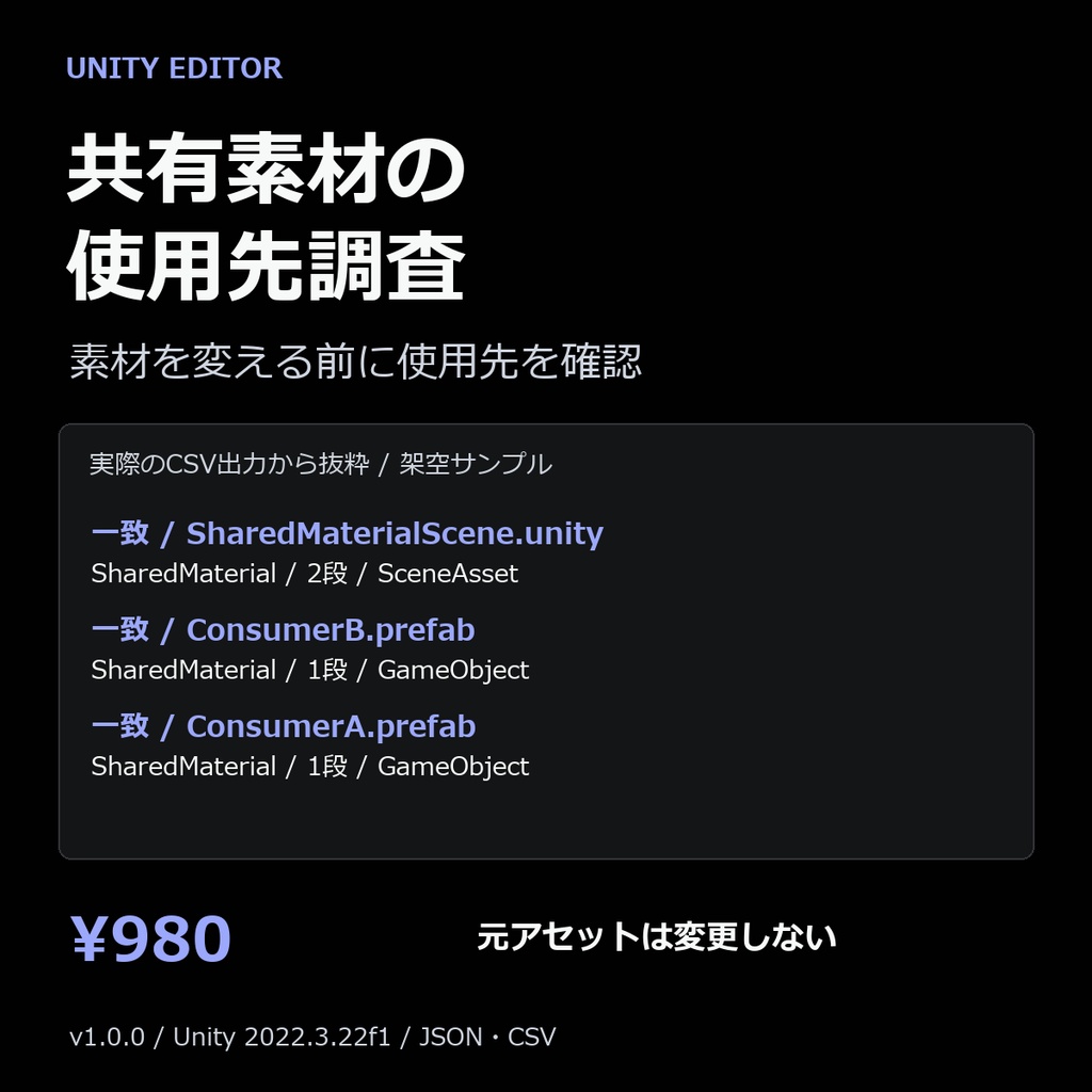 共有素材の使用先調査|Unity マテリアル・テクスチャの参照差分