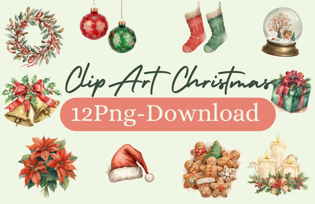 水彩クリスマス クリップアート 10点セット［Canva専用リンク付き／PNG背景透過］