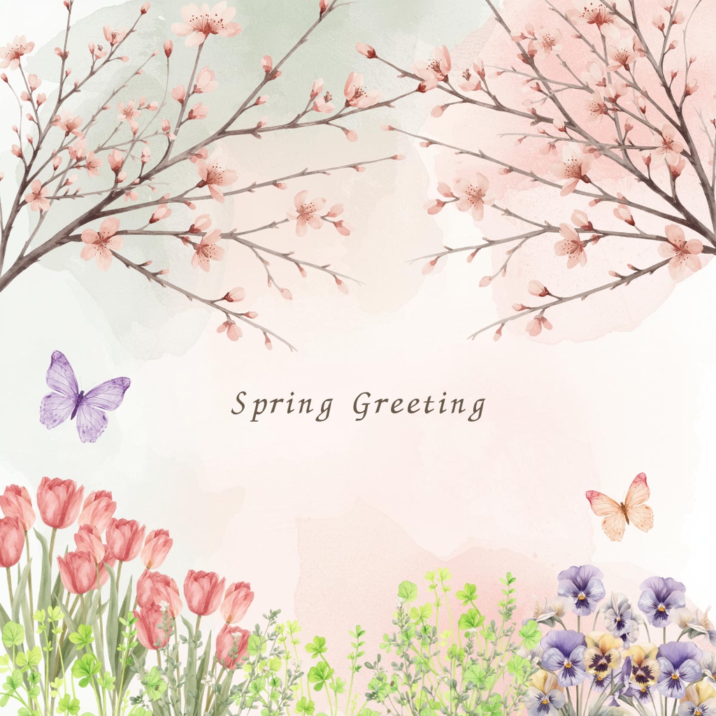 Spring Clip Art Set|春の水彩クリップアート 20PNG+背景デザイン2枚+Canvaテンプレ付き(商用利用可)