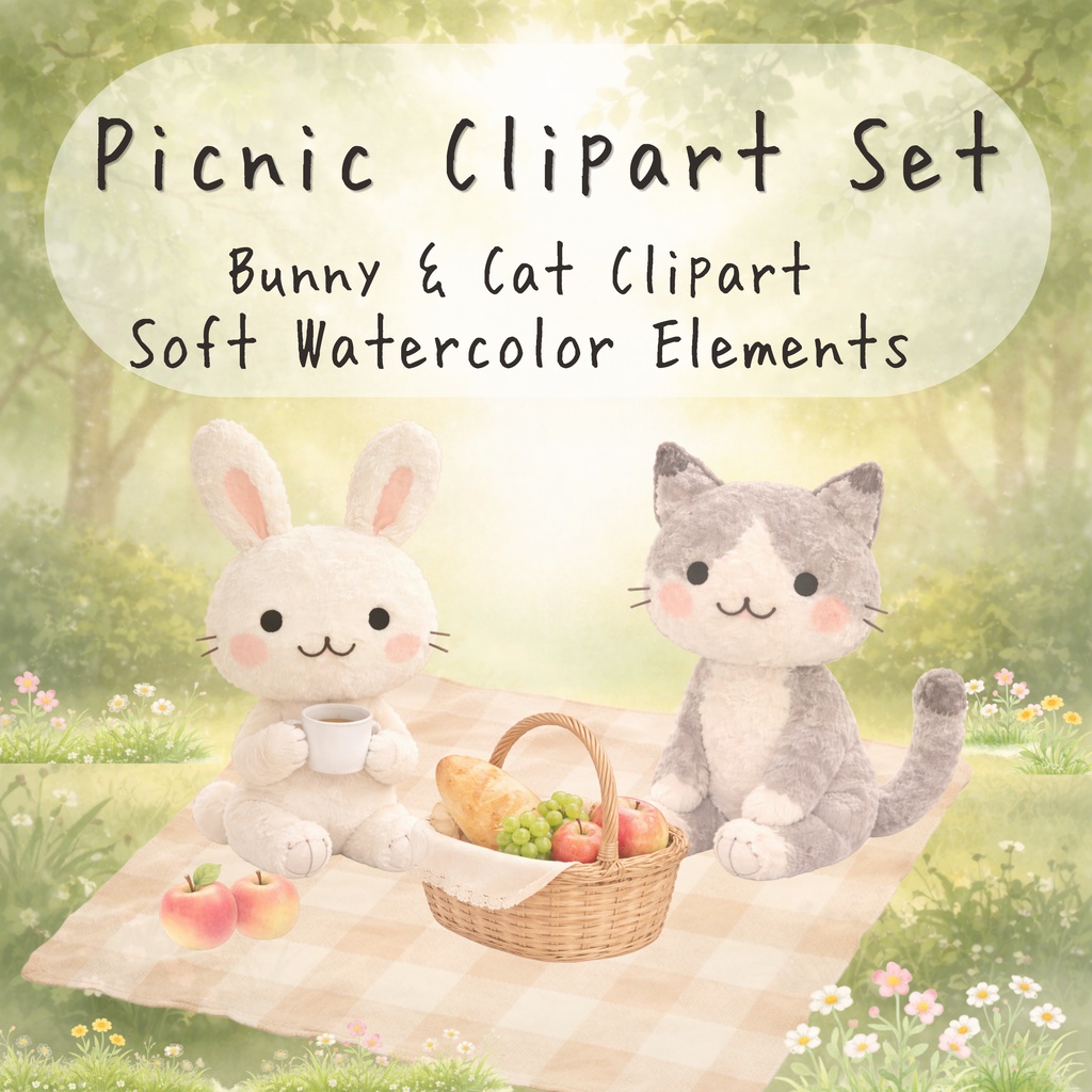 Picnic Clipart Set｜Bunny & Cat