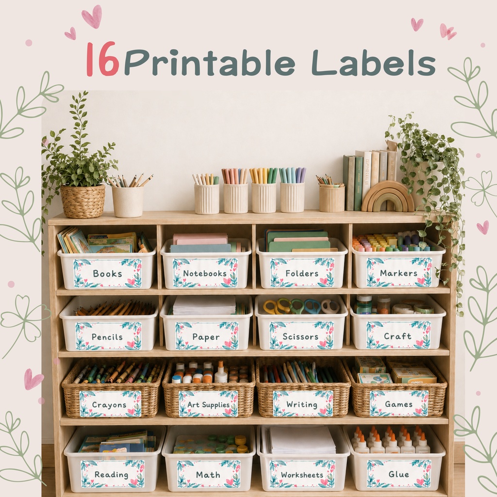 先生・ママ向け🌸かわいい収納ラベル16種｜教室・子ども部屋に