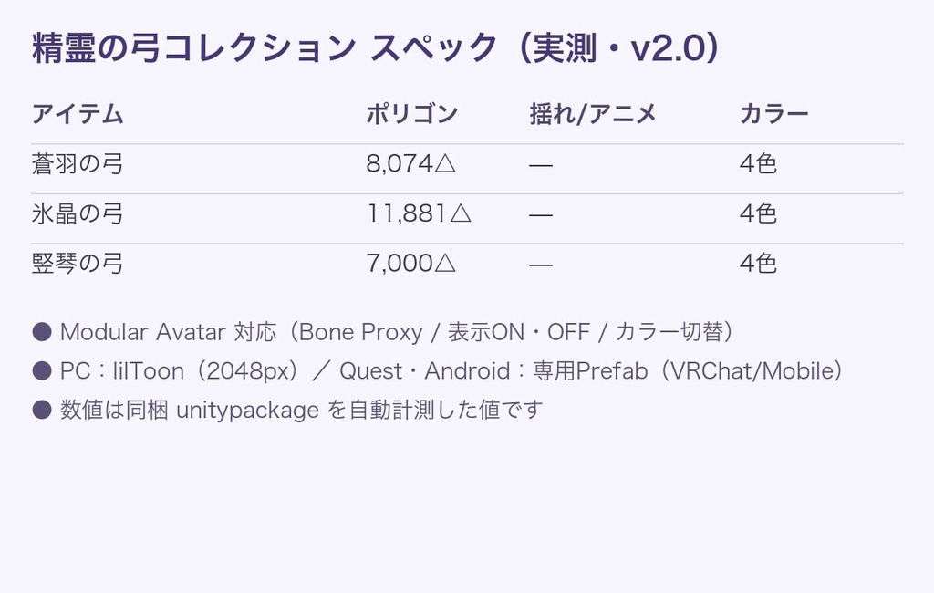 【無料あり】精霊の弓コレクション(3種)【4色切替・発光・Quest対応・MA対応】