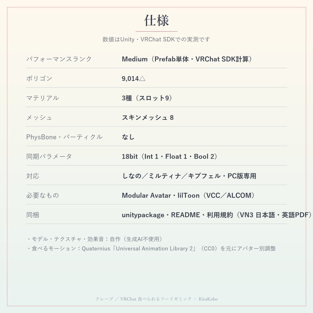 【食べられる!】ねこクッキーのクレープ【VRChat フードギミック・4種・MA対応・生成AI不使用】