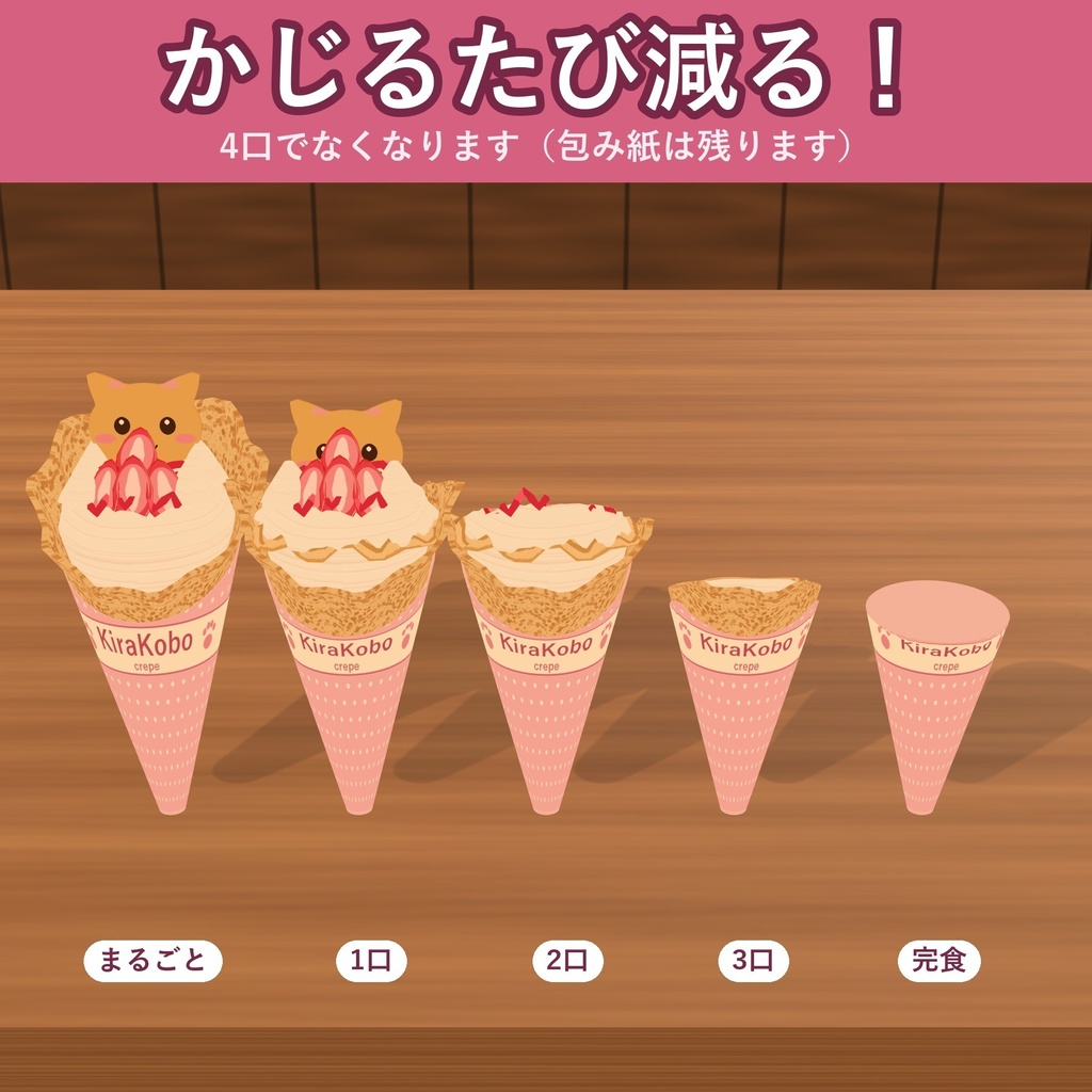 【食べられる!】ねこクッキーのクレープ【VRChat フードギミック・4種・MA対応・生成AI不使用】