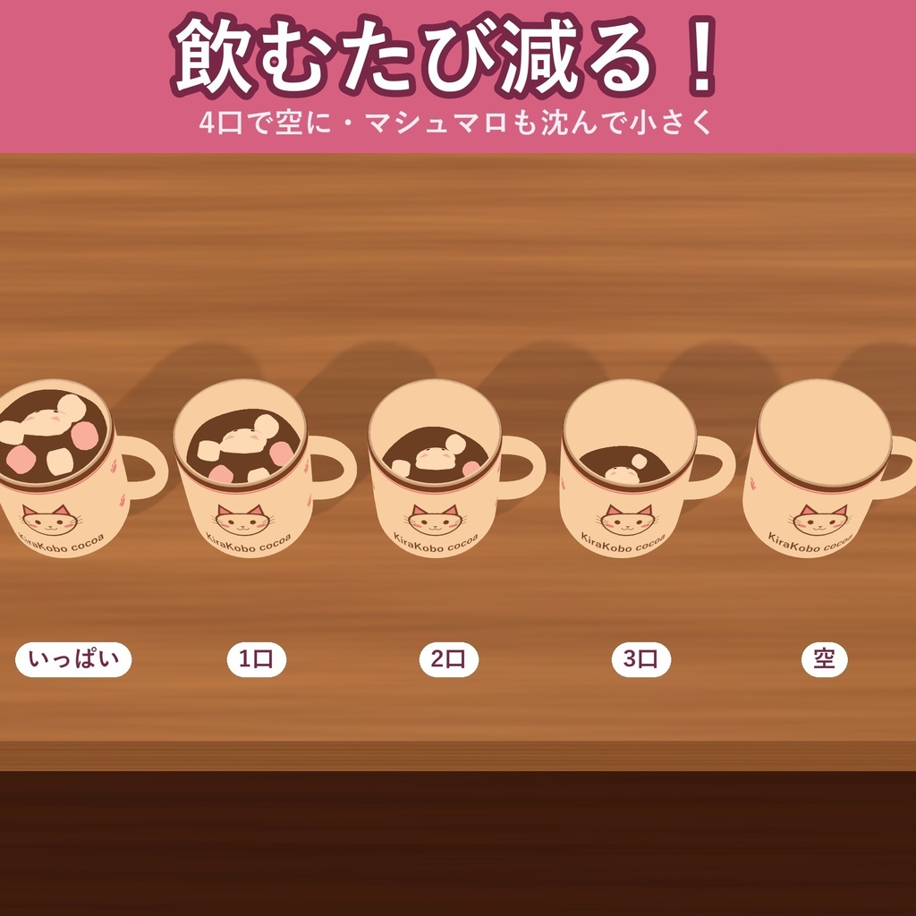 【飲める!】ねこマシュマロのホットココア【VRChat ドリンクギミック・4種・MA対応・生成AI不使用】