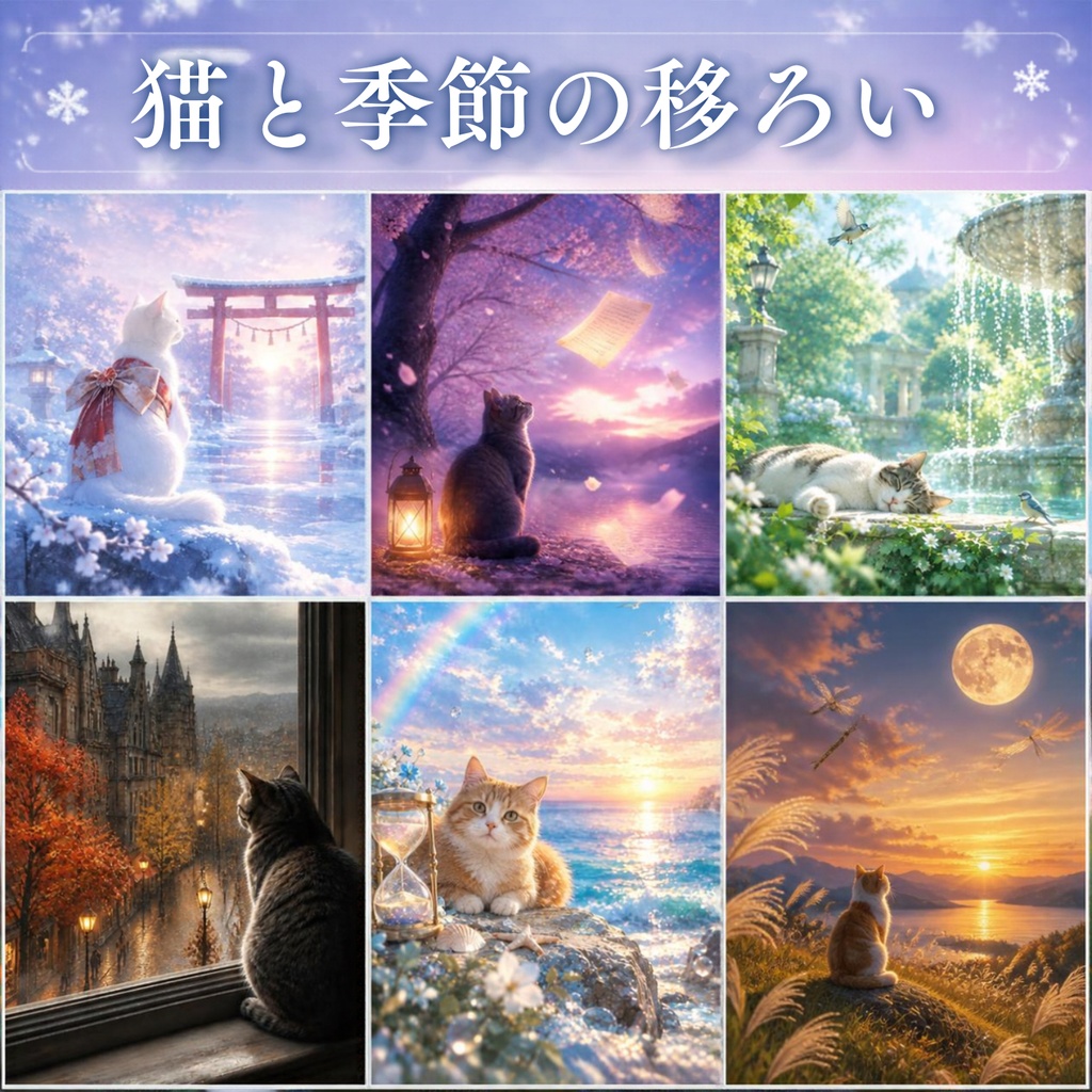 猫と季節の移ろい　幻想的なスマホ壁紙12枚セット