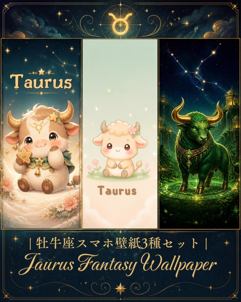 牡牛座スマホ壁紙3種セット｜Taurus Fantasy Wallpaper