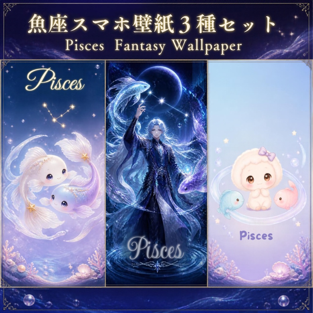魚座スマホ壁紙3種セット｜Pisces Fantasy Wallpaper