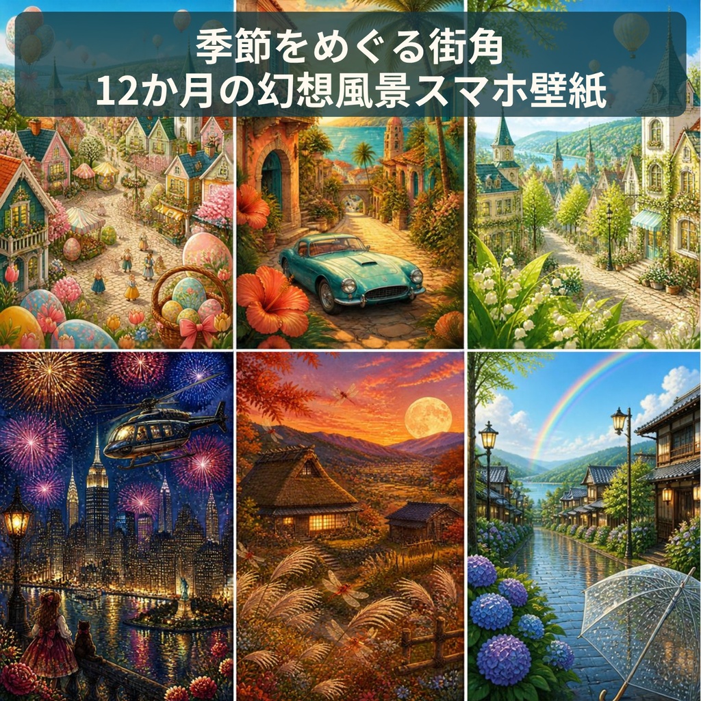 季節をめぐる街角　12か月の幻想風景スマホ壁紙