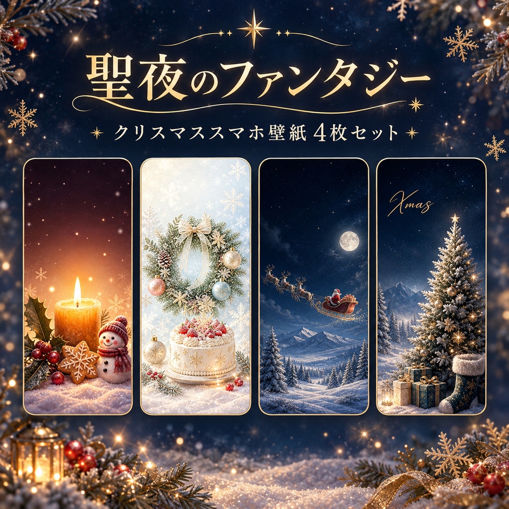 聖夜のファンタジー｜クリスマススマホ壁紙4枚セット