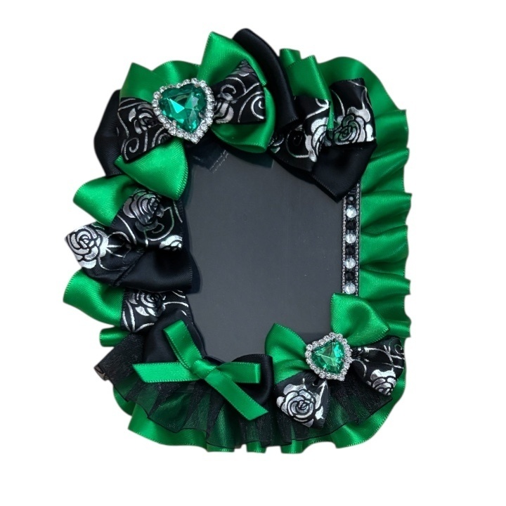 硬質デコカードケース フリルデコ ハンドメイド レースデコ 推し活 クラシカルグリーン