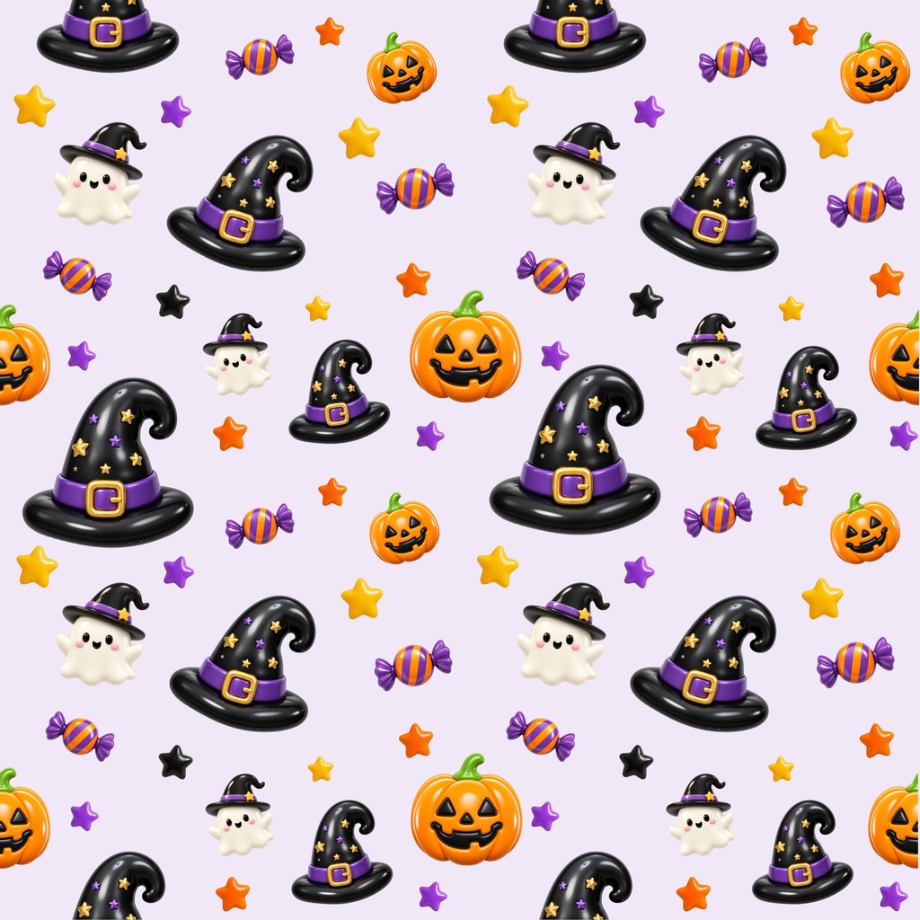 ぷっくりハロウィン デジタルペーパー|シームレスパターン 12枚セット|かぼちゃ・おばけ・魔女・キャンディ