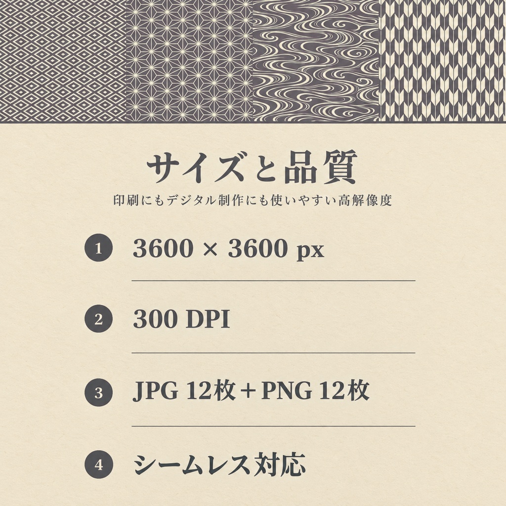 【シームレス和柄12種】日本の伝統文様デジタルペーパー|葡萄鼠 × 生成り|3600px・300DPI・商用利用可