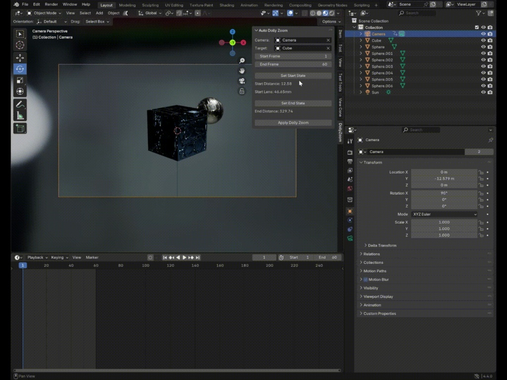 Blender 自動ドリーズーム アドオン