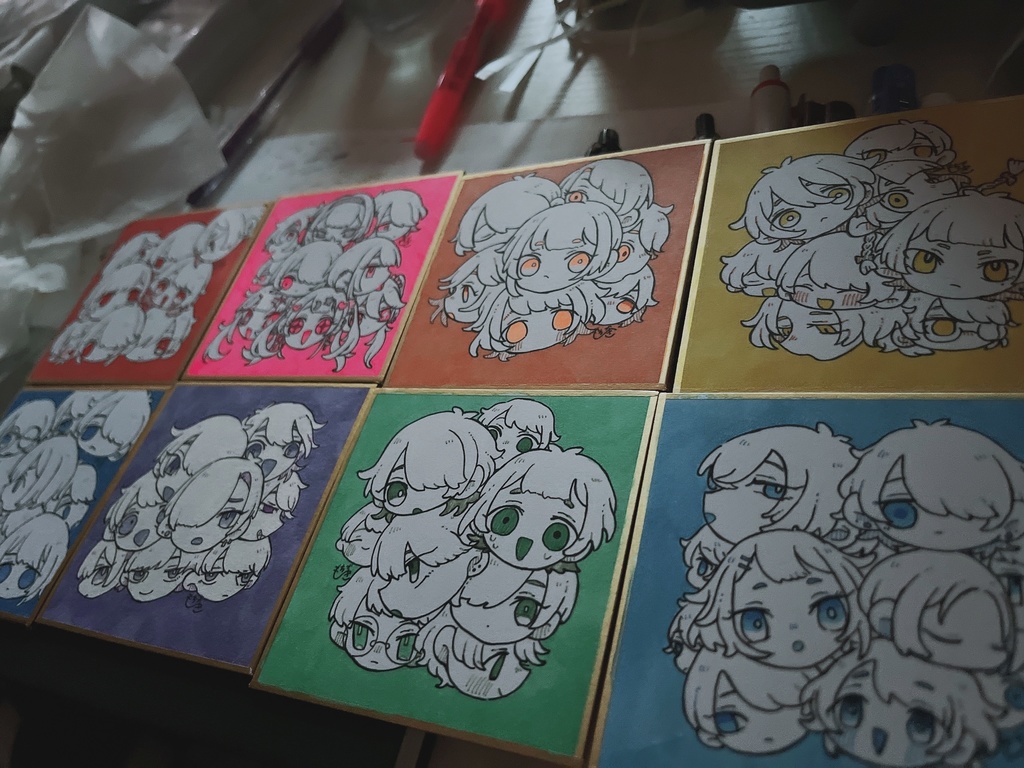 単色ミニ色紙原画①〜⑨