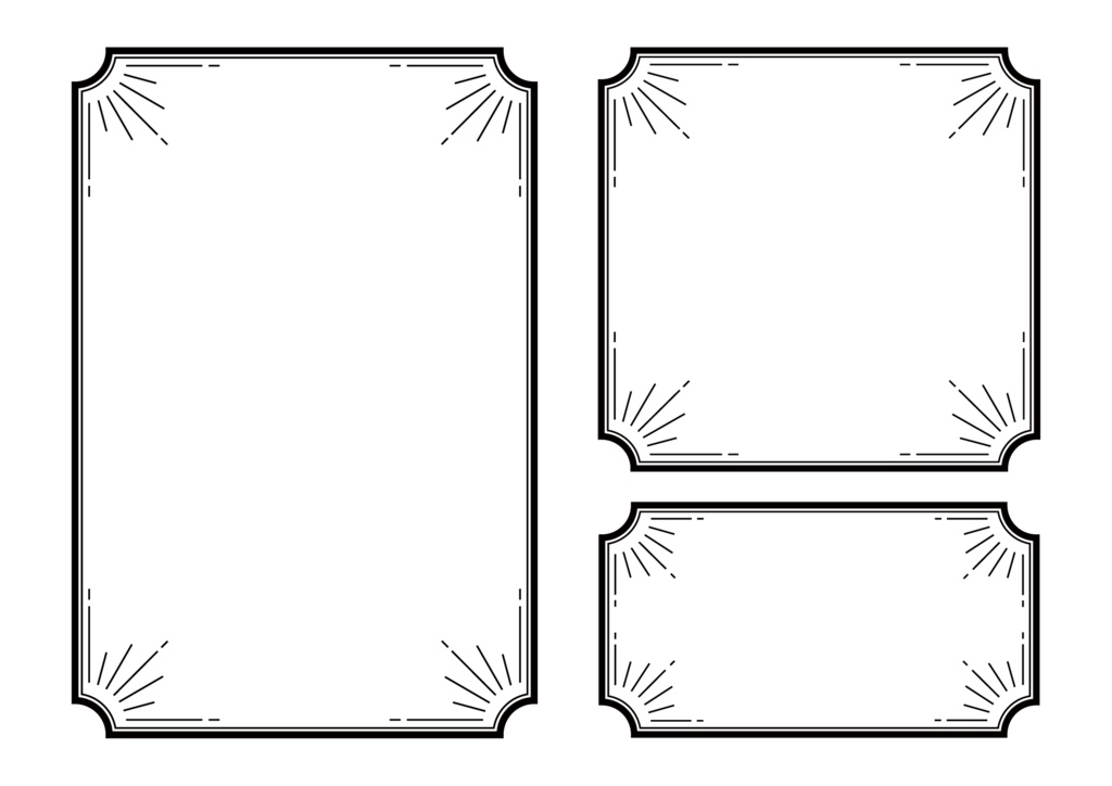 【印刷用高解像度】統一感のある紙面を作る 星とサンバーストのフレームセット集