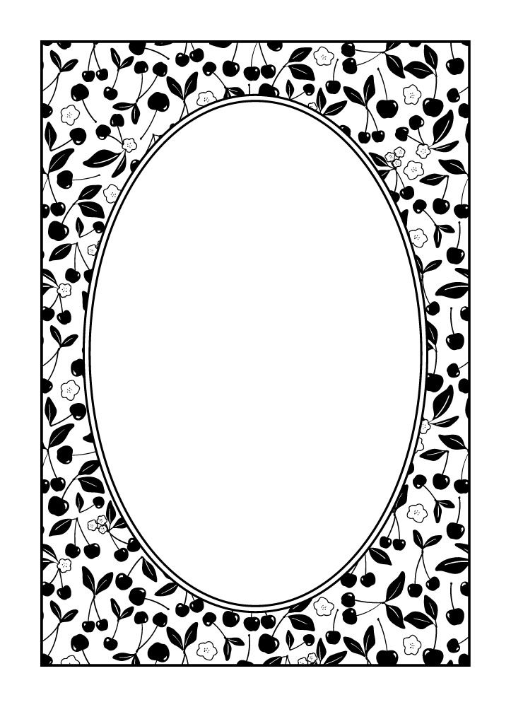 【印刷用高解像度】総柄フレームセットvol.1 ブドウ/ツタ/イチゴ/さくらんぼ