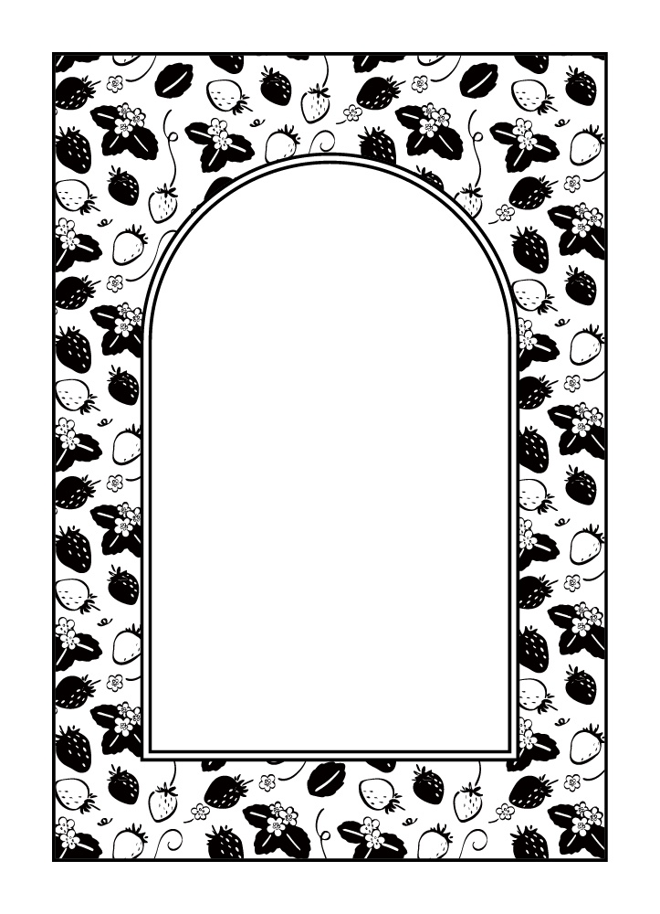 【印刷用高解像度】総柄フレームセットvol.1 ブドウ/ツタ/イチゴ/さくらんぼ