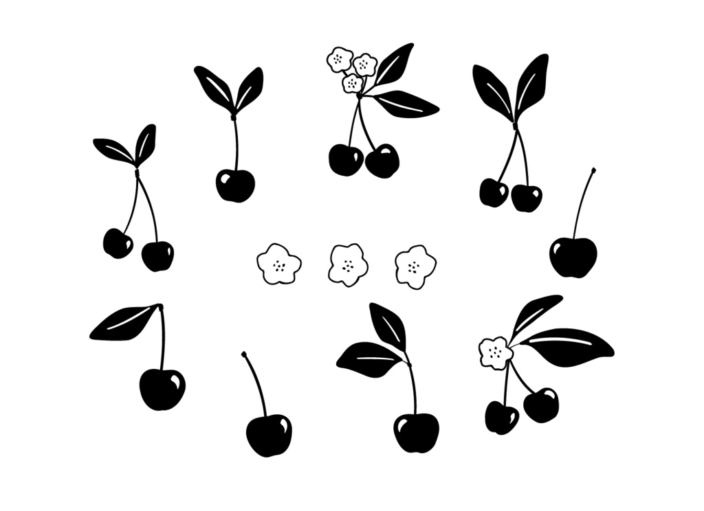 【印刷用高解像度】総柄フレームセットvol.1 ブドウ/ツタ/イチゴ/さくらんぼ