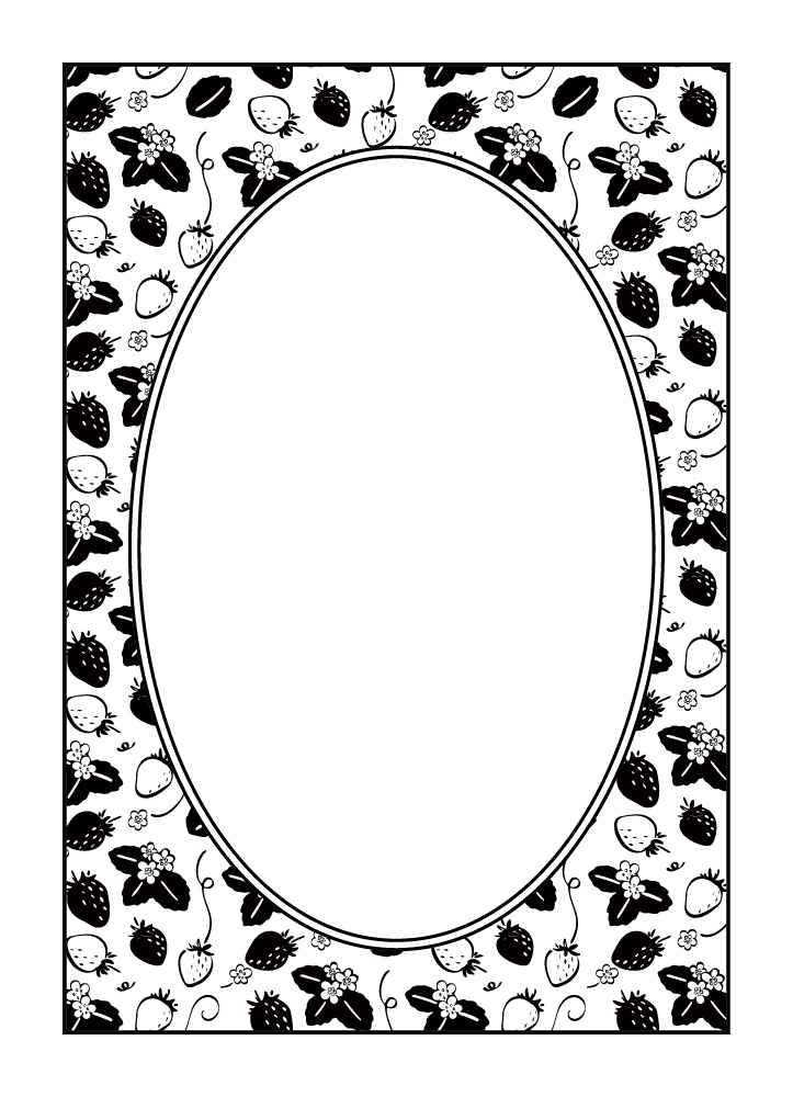 【印刷用高解像度】総柄フレームセットvol.1 ブドウ/ツタ/イチゴ/さくらんぼ