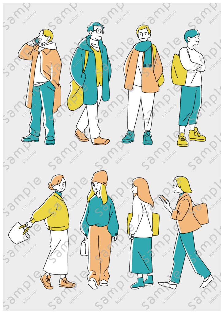 人物イラスト素材セット|全身・上半身・アイコン・吹き出し|カラー&モノクロ