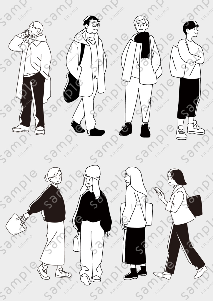 人物イラスト素材セット|全身・上半身・アイコン・吹き出し|カラー&モノクロ
