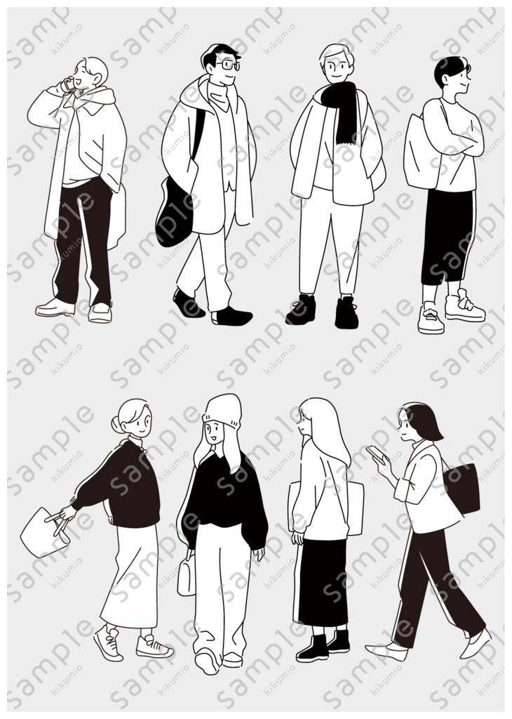 人物イラスト素材セット|全身・上半身・アイコン・吹き出し|カラー&モノクロ