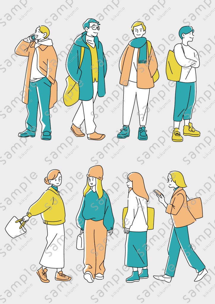 人物イラスト素材セット|全身・上半身・アイコン・吹き出し|カラー&モノクロ