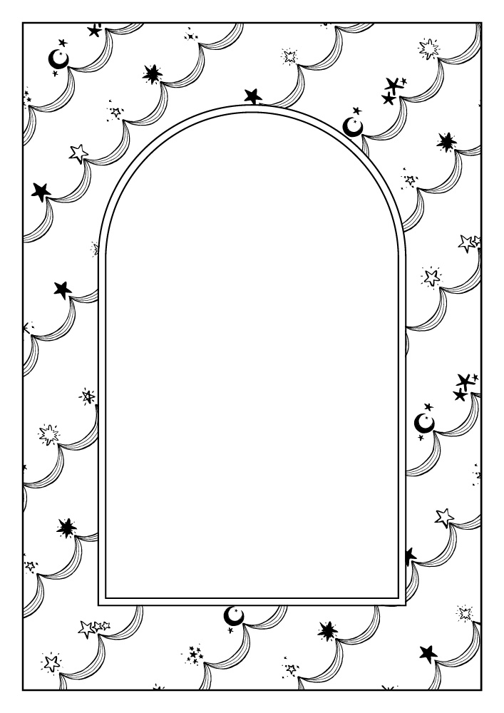 【印刷用高解像度】総柄フレームセットvol.2 十二星座/月/天の川/ボーダー