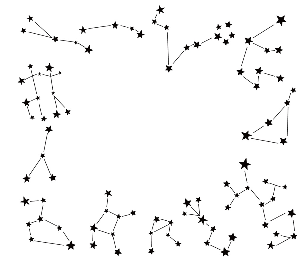 【印刷用高解像度】総柄フレームセットvol.2 十二星座/月/天の川/ボーダー