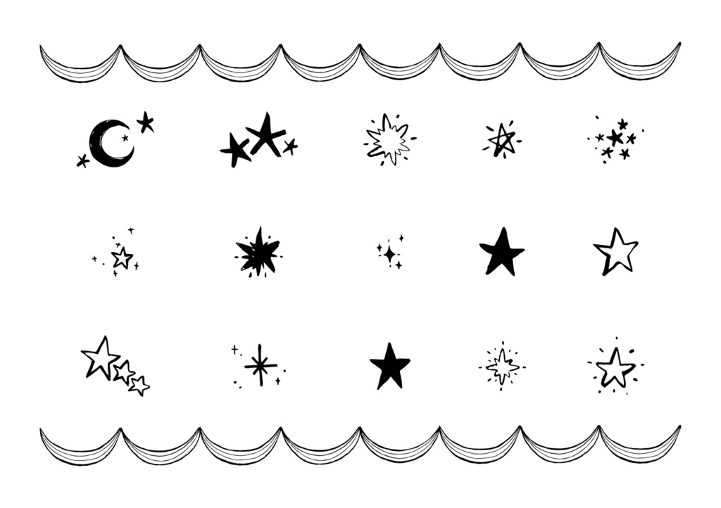 【印刷用高解像度】総柄フレームセットvol.2 十二星座/月/天の川/ボーダー