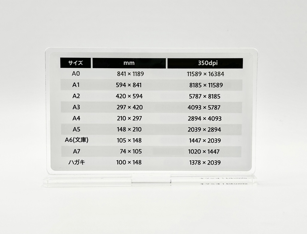 【デザインのみかた】用紙サイズ表アクスタ