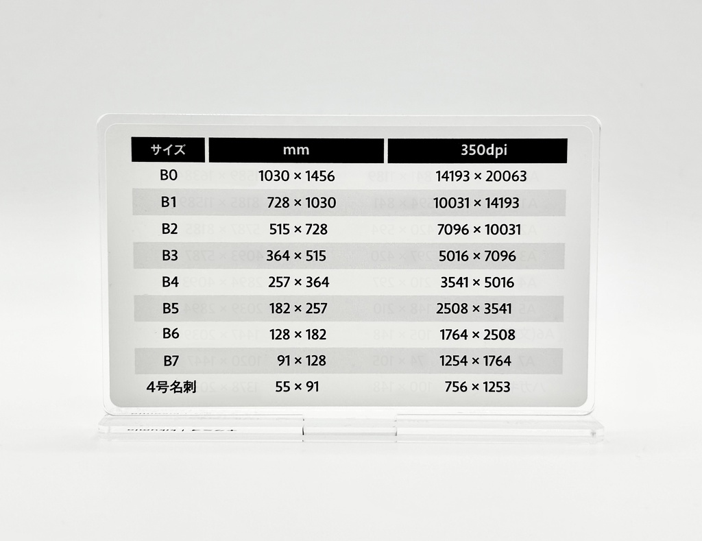 【デザインのみかた】用紙サイズ表アクスタ