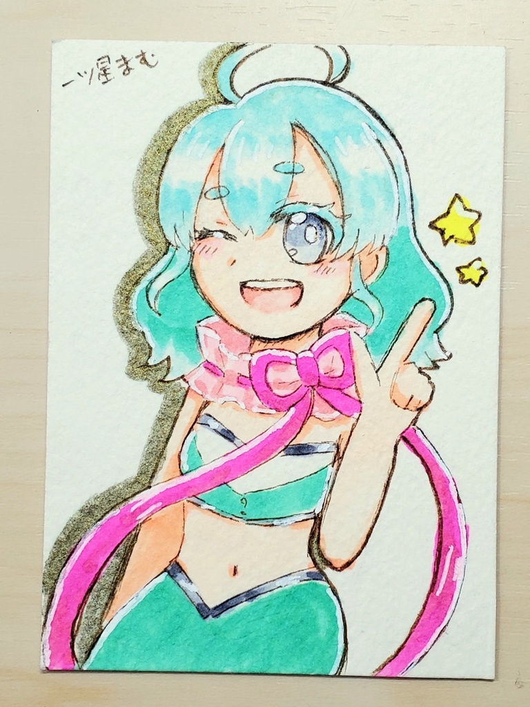 手描きイラストカード にんぎょちゃん