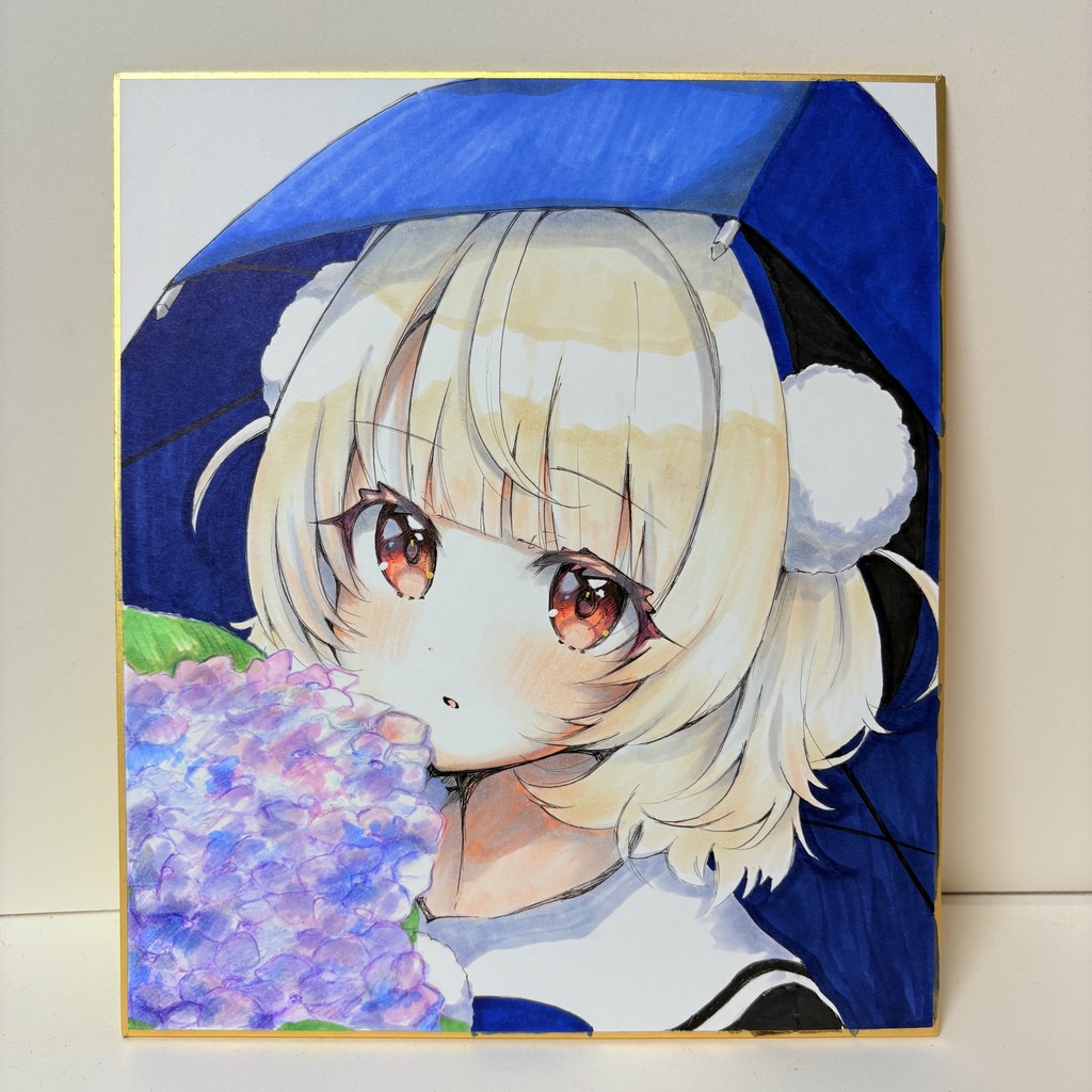 直筆色紙「雨衣×紫陽花」