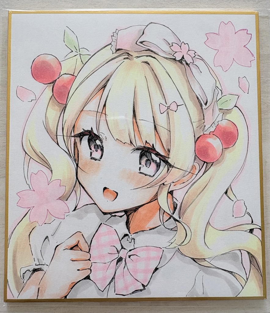 直筆色紙S 「さくらんぼ」