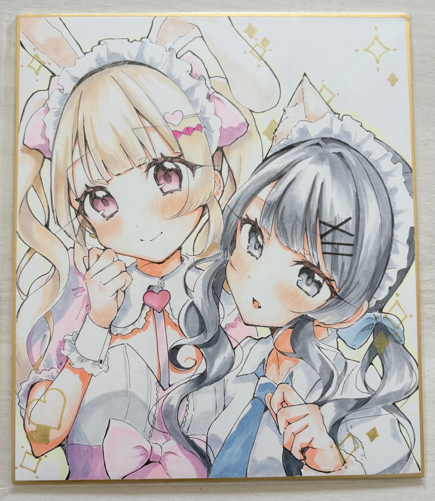 直筆色紙M 「うさぎとねこ」