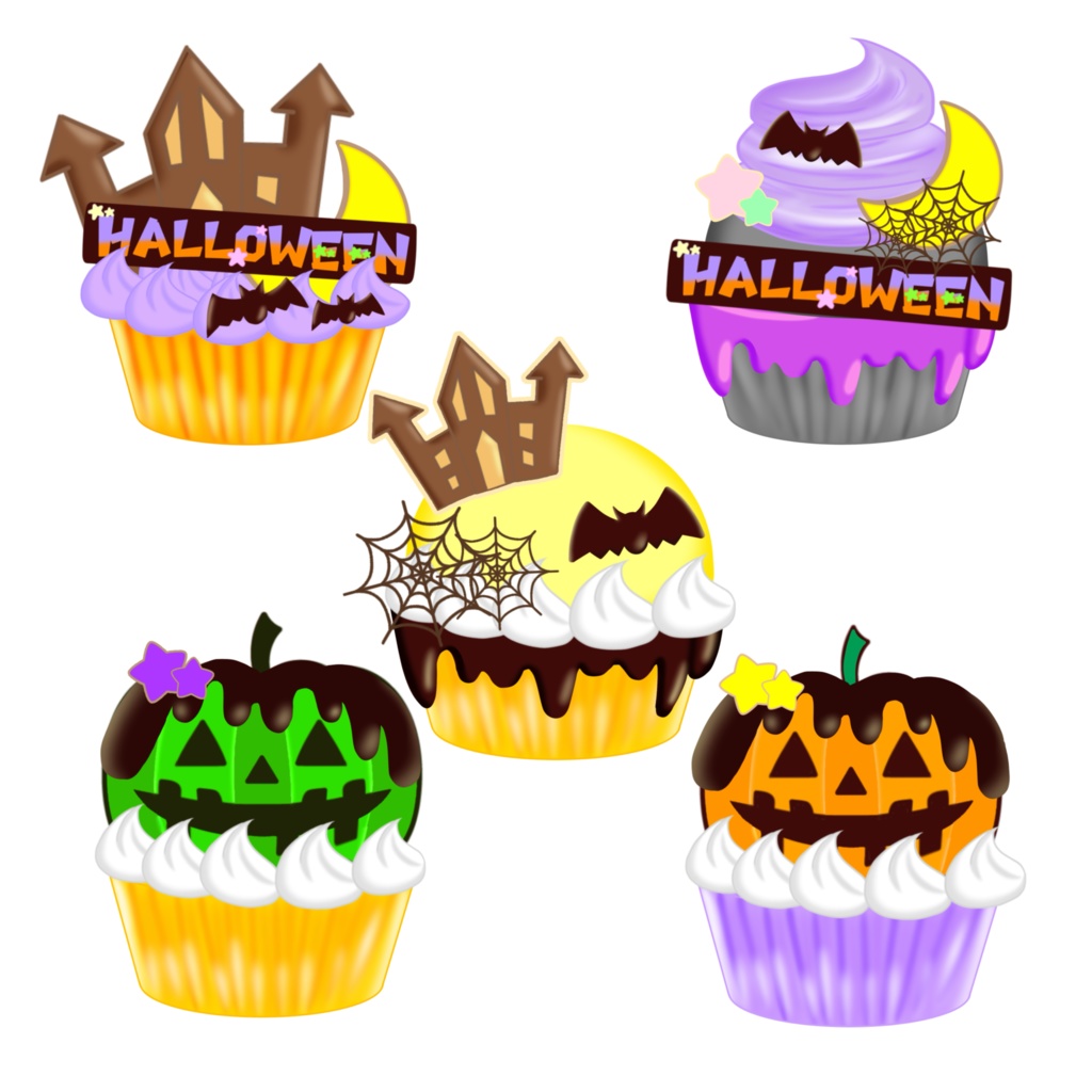 【有料版】ハロウィン素材・カップケーキ55種類