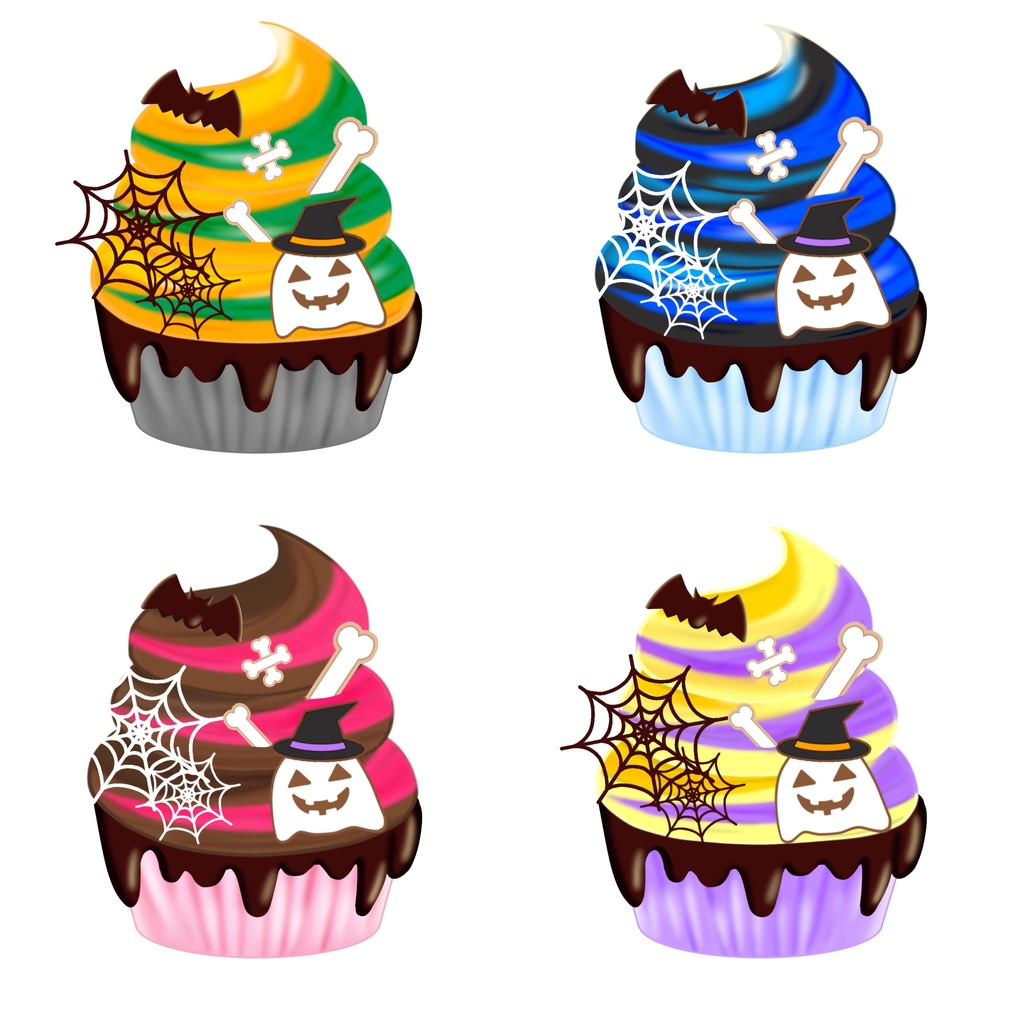 【有料版】ハロウィン素材・カップケーキ55種類