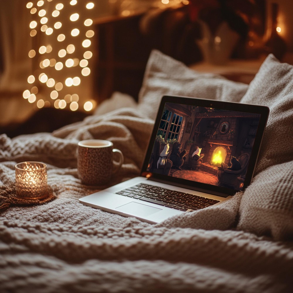 【動く背景】Cozy Fireplace Cats ねこ×暖炉 ループアニメーション背景