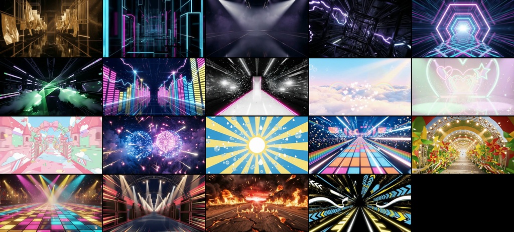 【VJループ素材】Spotlight Vol.1 ステージ背景 19本セット(mp4 / HAP)【AI生成 / 720p】