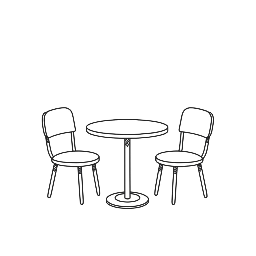 韓国風お洒落カフェ・線画モノクロクリップアート20点セット(PNG透過)