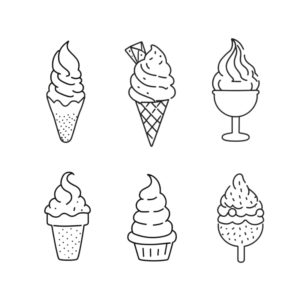 韓国風お洒落カフェ・線画モノクロクリップアート20点セット(PNG透過)