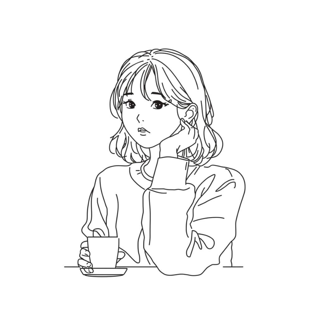 韓国風お洒落カフェ・線画モノクロクリップアート20点セット(PNG透過)