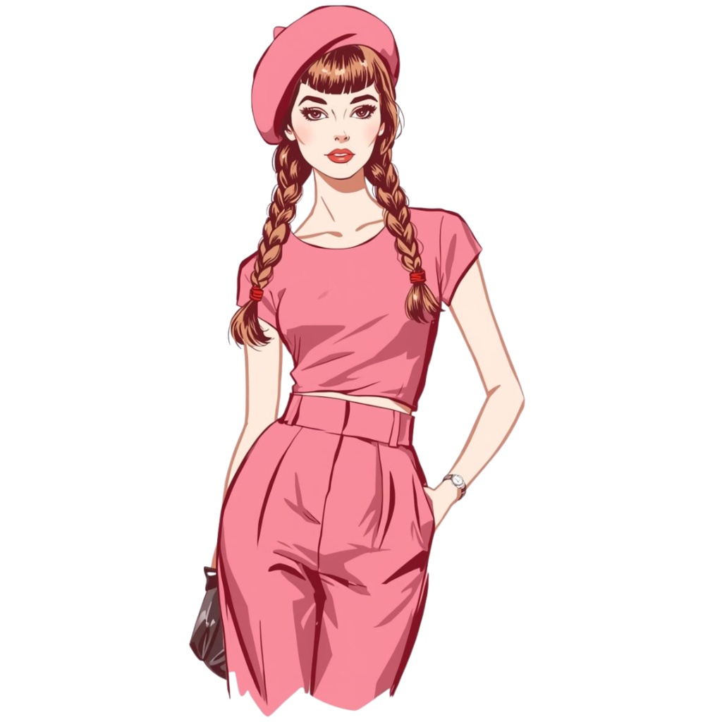 60年代風レトロピンクイラスト|クリップアート15点セット(PNG透過)