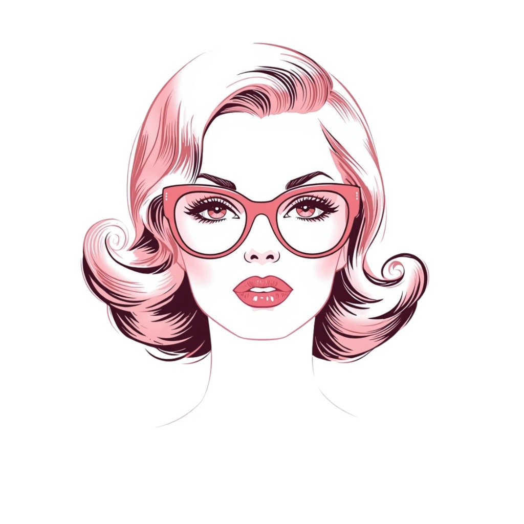 60年代風レトロピンクイラスト|クリップアート15点セット(PNG透過)